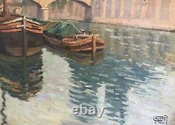 Louis Frennet Tableau Hst Notre Dame De Paris La Seine 1926 Original French Art