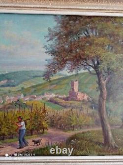 Louis Liechtenauer Painting Oil On Wood Colmar Alsace Landscape Village