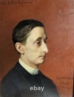 Louis Roux (1817-1903)portrait Of A Friend Particular Oil On Wood Signed 1894