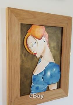 Lulu Amere- Erotic Oil Painting On Carved Wood Framed, 31x25cm