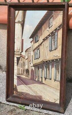 M. SARTRE. View of Village Alley Oil painting on wood panel