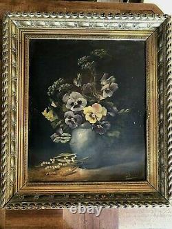 Magnificent Large Painting, Oil On Panel Wood Thought Bouquet Signed