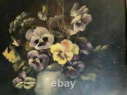 Magnificent Large Painting, Oil On Panel Wood Thought Bouquet Signed