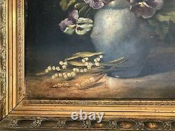 Magnificent Large Painting, Oil On Panel Wood Thought Bouquet Signed