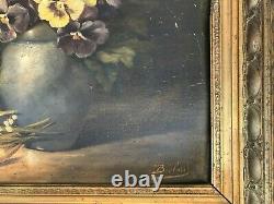 Magnificent Large Painting, Oil On Panel Wood Thought Bouquet Signed