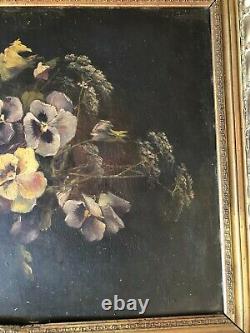 Magnificent Large Painting, Oil On Panel Wood Thought Bouquet Signed