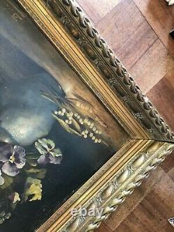 Magnificent Large Painting, Oil On Panel Wood Thought Bouquet Signed