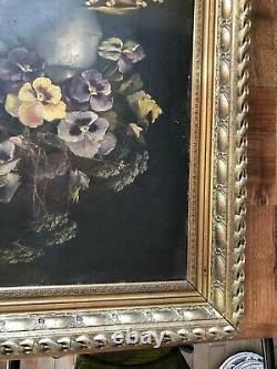 Magnificent Large Painting, Oil On Panel Wood Thought Bouquet Signed