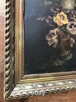 Magnificent Large Painting, Oil On Panel Wood Thought Bouquet Signed