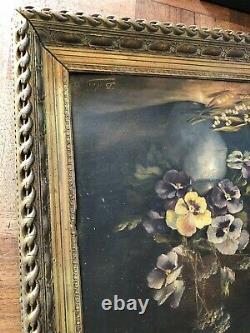 Magnificent Large Painting, Oil On Panel Wood Thought Bouquet Signed