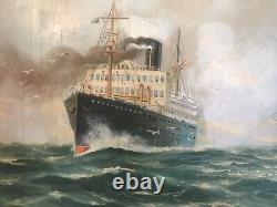 Magnificent Painting Oil Marine Boats 19th Century Painting
