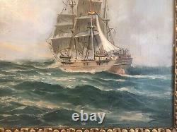 Magnificent Painting Oil Marine Boats 19th Century Painting