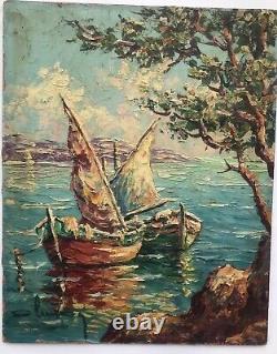 Magnificent Painting Oil Marine Sailing Boats 19th Century