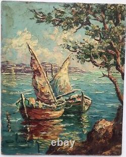 Magnificent Painting Oil Marine Sailing Boats 19th Century