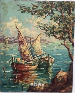 Magnificent Painting Oil Marine Sailing Boats 19th Century