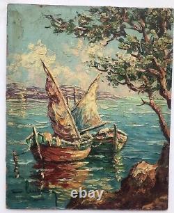 Magnificent Painting Oil Marine Sailing Boats 19th Century