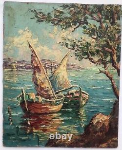 Magnificent Painting Oil Marine Sailing Boats 19th Century