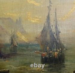 Magnificent Painting / Oil On Canvas Signed. Marine, Sailing Boats 19th