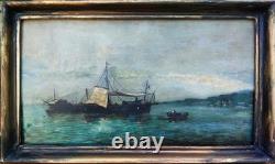 Magnificent marine oil painting signed TM Muller 21 x 40 cm