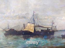 Magnificent marine oil painting signed TM Muller 21 x 40 cm