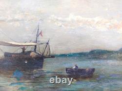 Magnificent marine oil painting signed TM Muller 21 x 40 cm