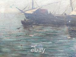 Magnificent marine oil painting signed TM Muller 21 x 40 cm