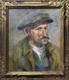 Man Peasant Male Portrait Original Antique Oil Painting, Expressionist