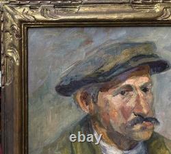 Man Peasant Male Portrait Original Antique Oil Painting, Expressionist