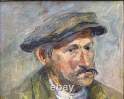 Man Peasant Male Portrait Original Antique Oil Painting, Expressionist
