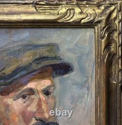 Man Peasant Male Portrait Original Antique Oil Painting, Expressionist