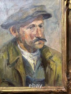 Man Peasant Male Portrait Original Antique Oil Painting, Expressionist