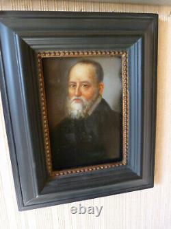 Man Portrait Painting On Wood 19th Beautiful Frame