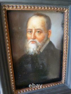 Man Portrait Painting On Wood 19th Beautiful Frame