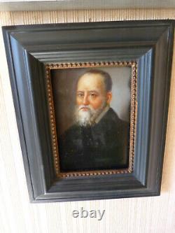 Man Portrait Painting On Wood 19th Beautiful Frame