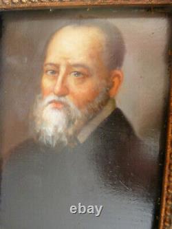 Man Portrait Painting On Wood 19th Beautiful Frame