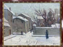 Marceau Gattaz (1901-1993) Beautiful Landscape Painting Snow H/p Isere Voiron Frame