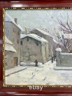 Marceau Gattaz (1901-1993) Beautiful Landscape Painting Snow H/p Isere Voiron Frame