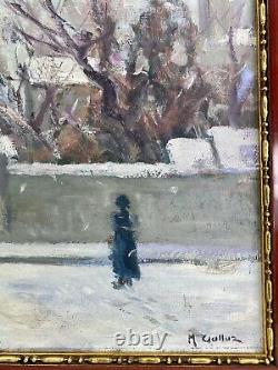 Marceau Gattaz (1901-1993) Beautiful Landscape Painting Snow H/p Isere Voiron Frame