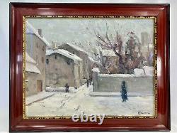 Marceau Gattaz (1901-1993) Beautiful Landscape Painting Snow H/p Isere Voiron Frame