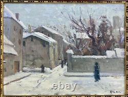 Marceau Gattaz (1901-1993) Beautiful Landscape Painting Snow H/p Isere Voiron Frame