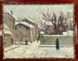 Marceau Gattaz (1901-1993) Beautiful Landscape Painting Snow H/p Isere Voiron Frame