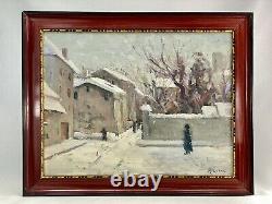 Marceau Gattaz (1901-1993) Beautiful Landscape Painting Snow H/p Isere Voiron Frame