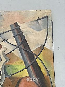 Marcel Boulin Cubist Oil on Wood Signed France 1947