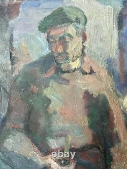Marcel Pouget (1923-1985) Oil on wood panel Signed Portrait 1943