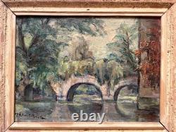 Marie-Antoinette NADALON-HALLEZ, Bridge over the Vienne in Limoges, antique painting Marie-Antoinette NADALON-HALLEZ, Bridge over the Vienne in Limoges, antique painting