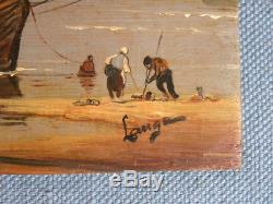 +++ Marine Animated Port Of The North Oil Xixth Table Ancient Signed Lang Lange +++