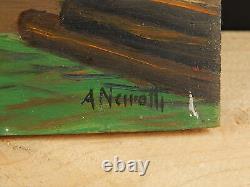 Marine Antique Oil Painting on Wood by A. Neirotti Boat Yard Discount Italian