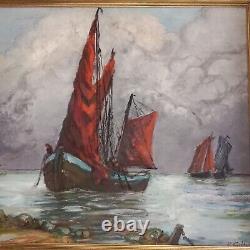 'Marine Fishing Return Oil on Wood, signed Renée GILLOT 1918 2013 Frame 89x71cm'