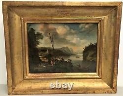 Marine Painting Oil On Wood Early 19th Century