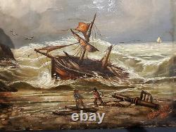 Marine Painting, Oil On Wood, Sea Storm Xixth